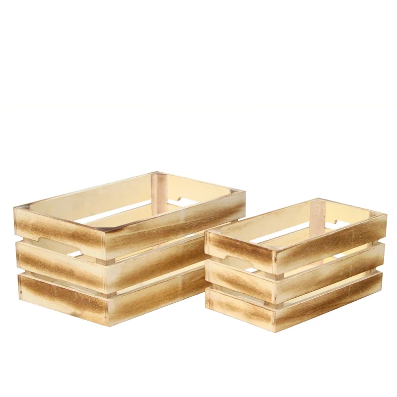 Set di 2 Cassetta in Legno Larghezza 28 cm Marrone
