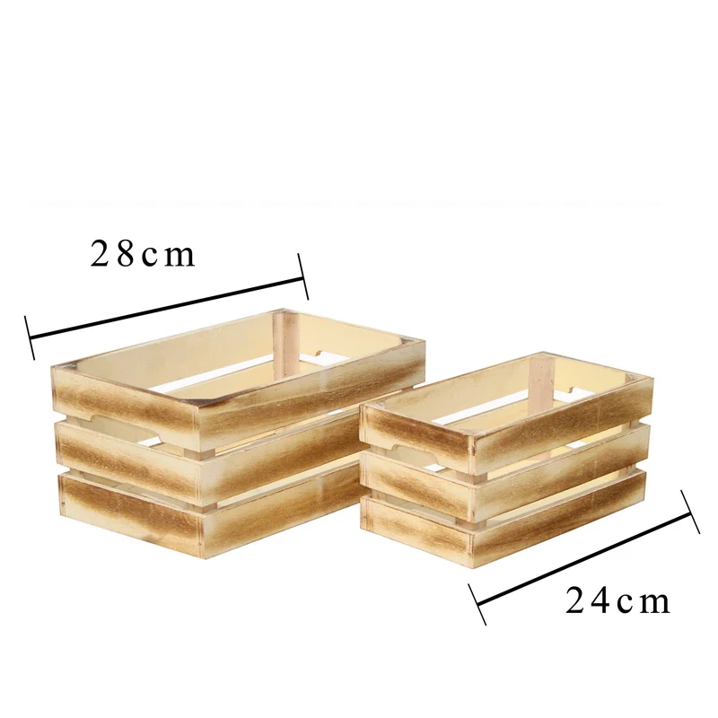 Set di 2 Cassetta in Legno Larghezza 28 cm Marrone