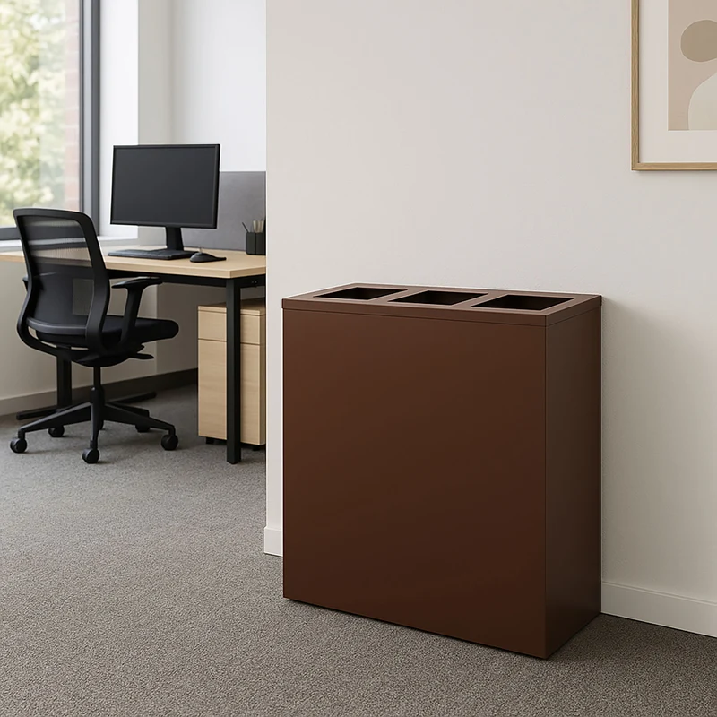 Pattumiera per Raccolta Differenziata 3 Scomparti Capacità 180 lt 90x30x80 cm in Acciaio Corten