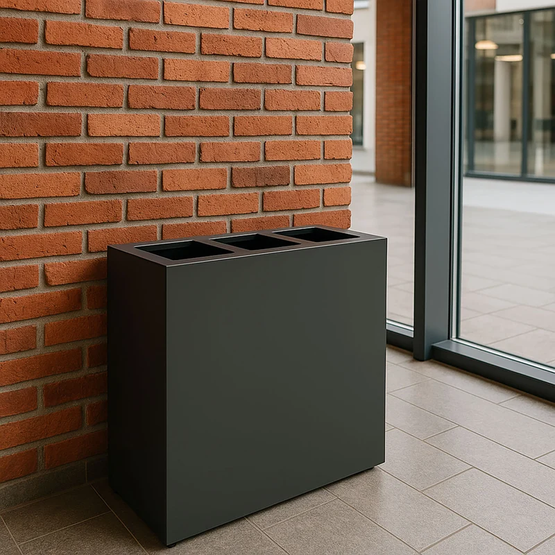 Pattumiera per Raccolta Differenziata 3 Scomparti Capacità 180 lt 90x30x80 cm in Acciaio Antracite