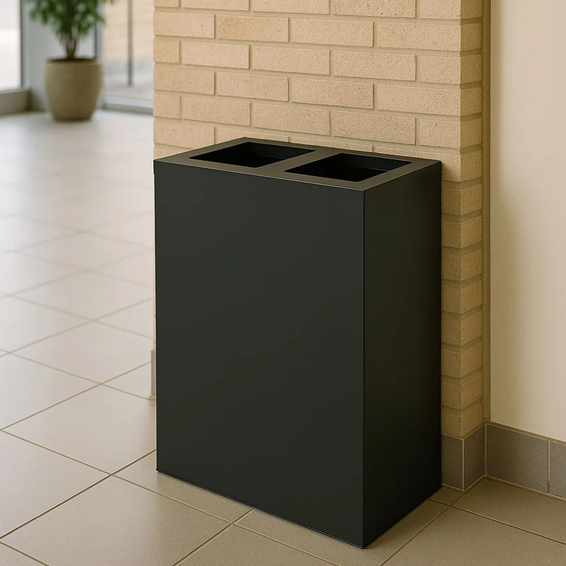 Pattumiera per Raccolta Differenziata 3 Scomparti Capacità 180 lt 90x30x80 cm in Acciaio Antracite