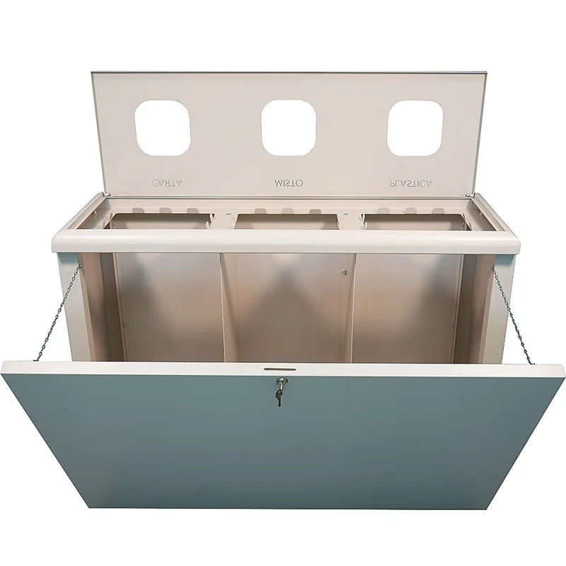 Mobile per Raccolta Differenziata 3 Scomparti con Apertura Frontale 120x40x90 cm in Acciaio Beige