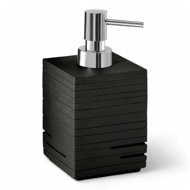 Dosatore per sapone liquido nero in resina 8x8 cm arredo bagno moderno Linea Dark