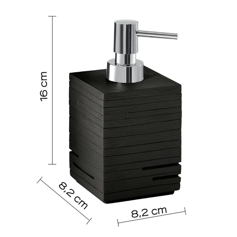 Dosatore per sapone liquido nero in resina 8x8 cm arredo bagno moderno Linea Dark