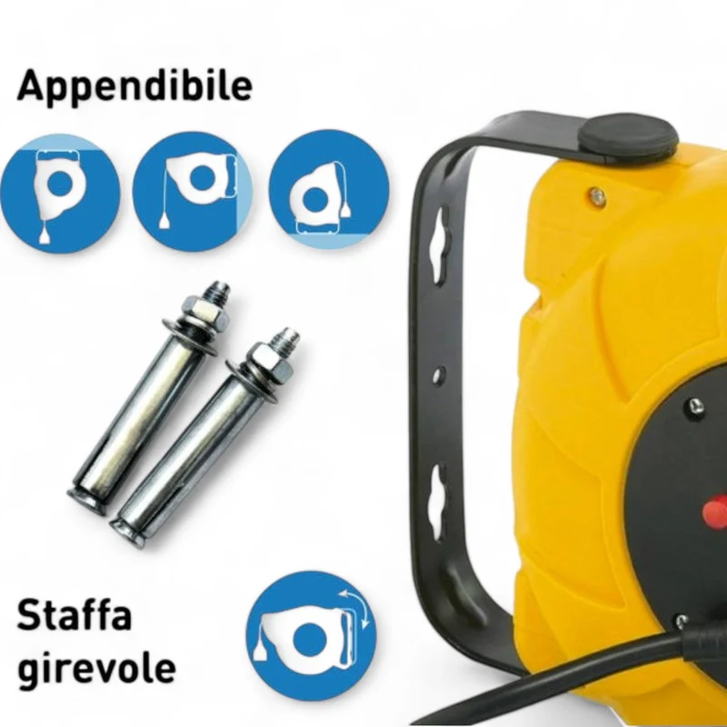 Avvolgicavo elettrico automatico a molla 15 metri con funzione di riavvolgimento pratico e sicurezza integrata