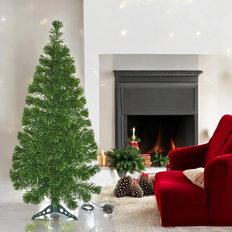 Albero di natale a fibre ottiche multicolore interno con base in resina Livigno
