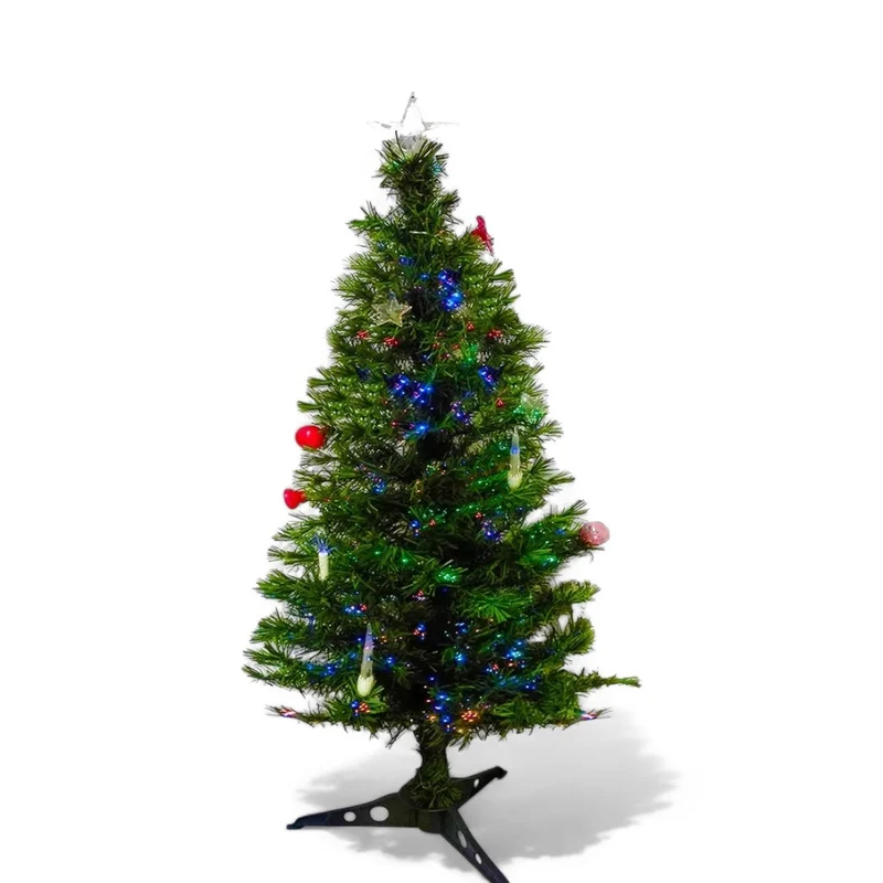 Albero di natale a fibre ottiche multicolore interno con base in resina Livigno
