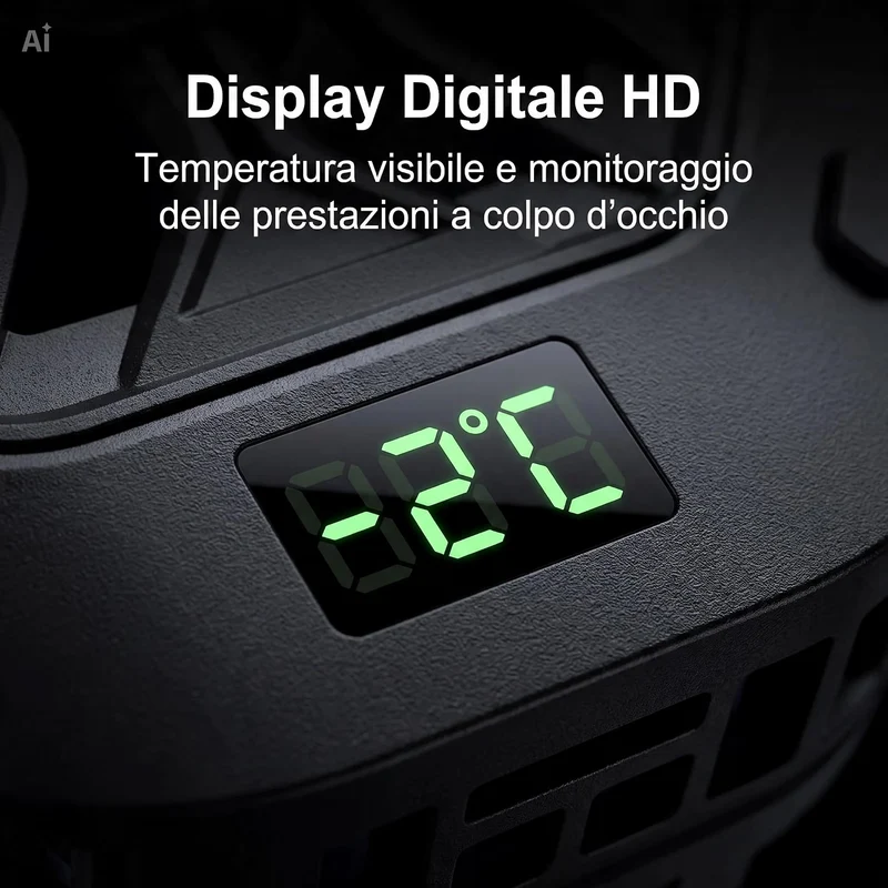 Ventola raffreddamento telefono cellulare con Cella di Peltier - Display Digitale – 3 Velocità per Gaming, Clip Universale e Sistema Magnetico – Per iOS e Android