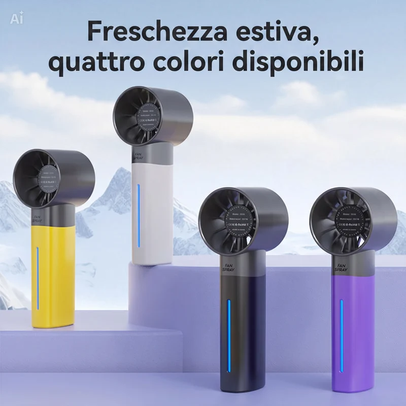 (G106)Mini Ventilatore Portatile con Nebulizzatore e Umidificatore – Raffrescatore USB Ricaricabile con 5 Velocità Touch, Design Compatto e Leggero (150g) – Ideale per Ufficio, Auto, Casa e Outdoor
