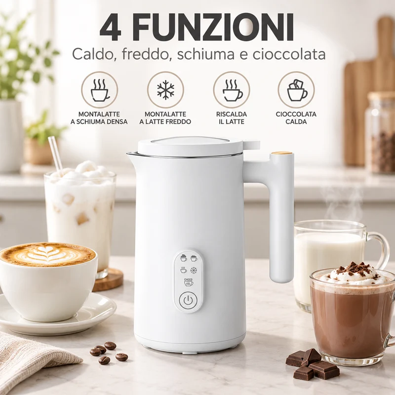 Montalatte Bianco 500W Cappuccinatore Schiumatore per Latte Caldo e Cappuccino
