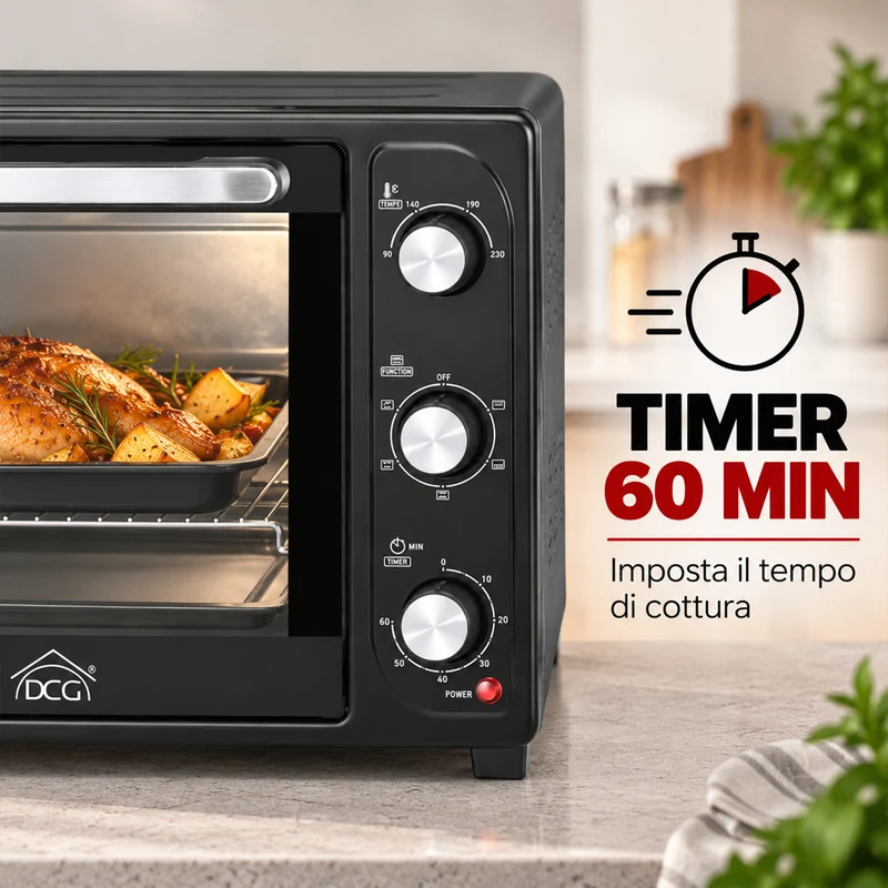 Forno Elettrico Ventilato 45 Litri 2000W Con Timer e Spia Luminosa DCG MB9845N