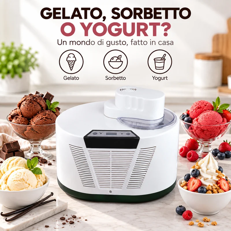 Gelatiera Con Compressore Display LCD 150W Capacita' 1 Litro Sorbetti Yogurt DCG