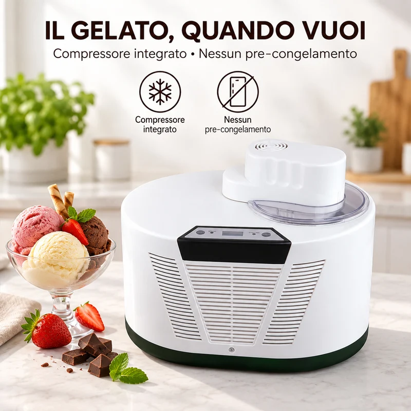 Gelatiera Con Compressore Display LCD 150W Capacita' 1 Litro Sorbetti Yogurt DCG