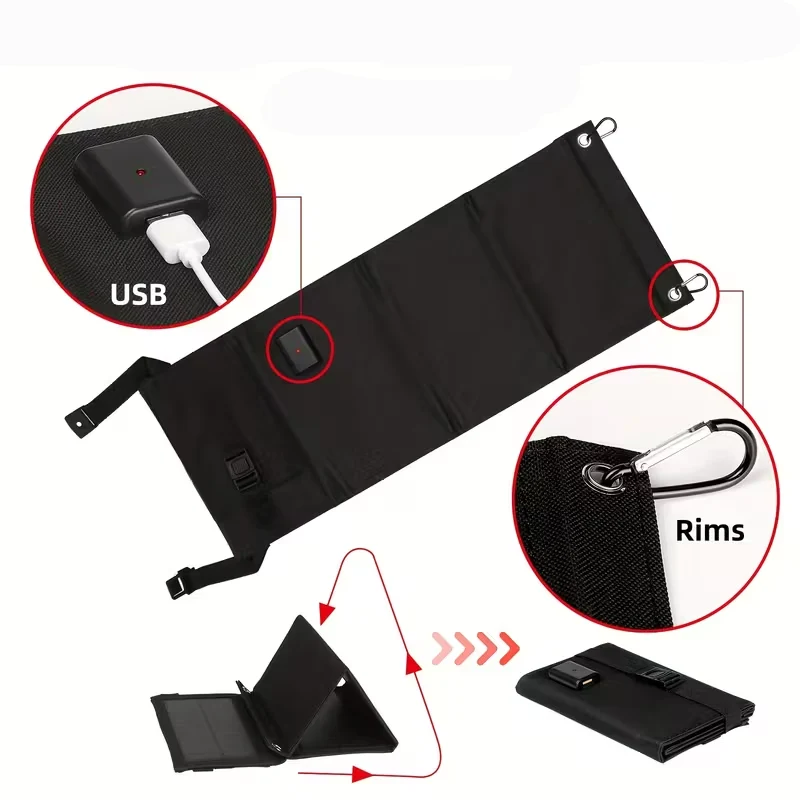 ( Z1 )Zaino con Pannello Solare 20W USB 5V Zaino Trekking 40 Litri Impermeabile per Escursionismo, Ciclismo, Moto, Travel Unisex Adulto (Nero)