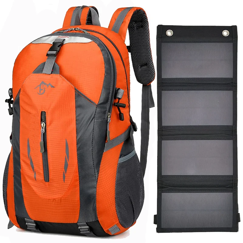 ( Z1 )Zaino con Pannello Solare 20W USB 5V Zaino Trekking 40 Litri Impermeabile per Escursionismo, Ciclismo, Moto, Travel Unisex Adulto (Nero)
