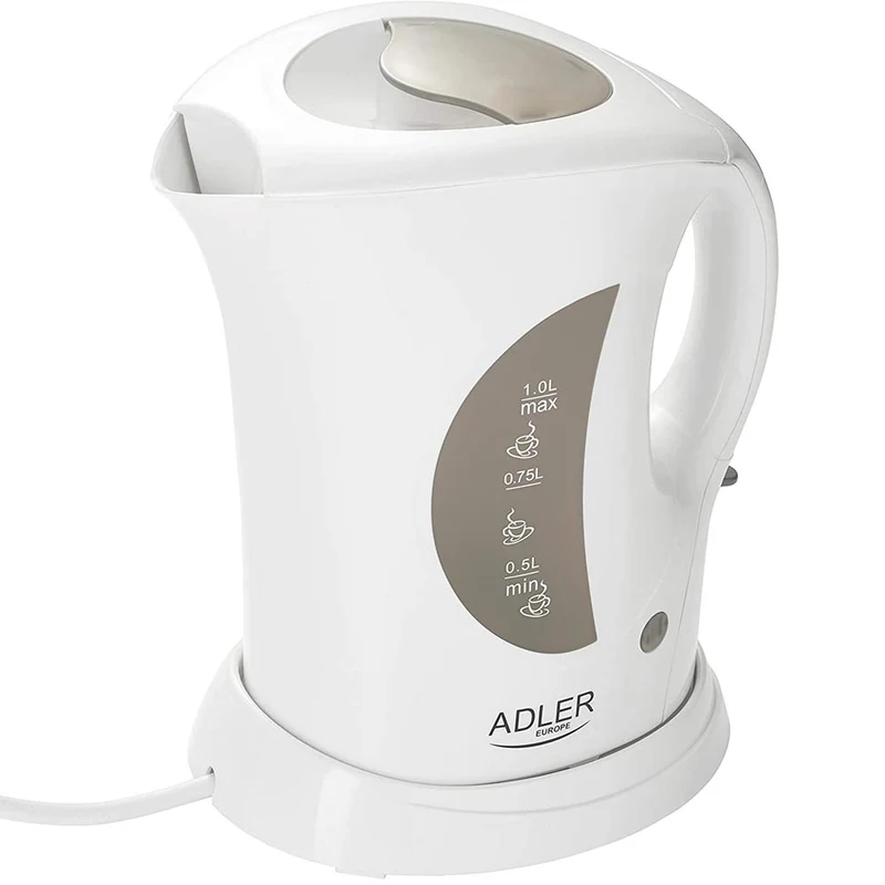 Bollitore Elettrico 1L 900W Acqua Calda Cordless LED Base Girevole Bianco