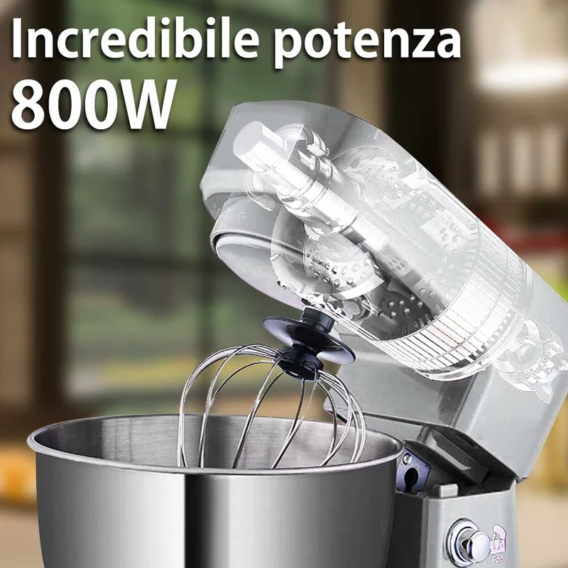 Impastatrice Planetaria Ciotola Acciaio 4 LT Impastatore Robot 800W Silver