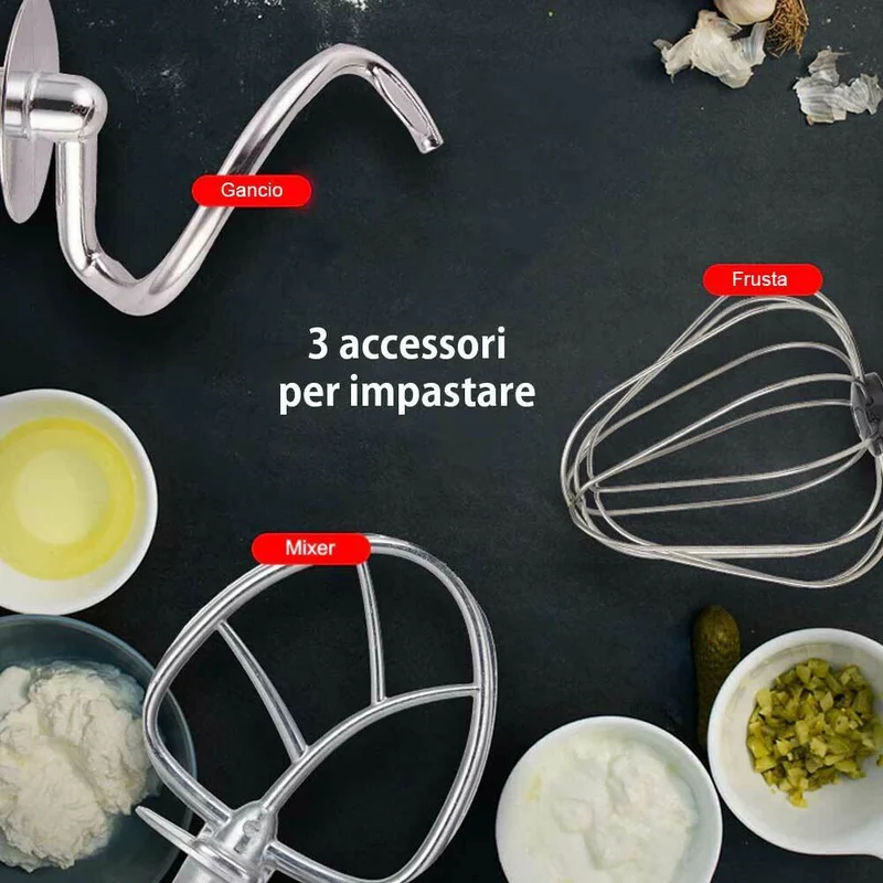 Impastatrice Planetaria Ciotola Acciaio 4 LT Impastatore Robot 800W Crem Vintage