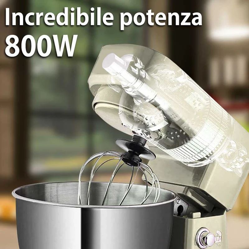 Impastatrice Planetaria Ciotola Acciaio 4 LT Impastatore Robot 800W Crem Vintage