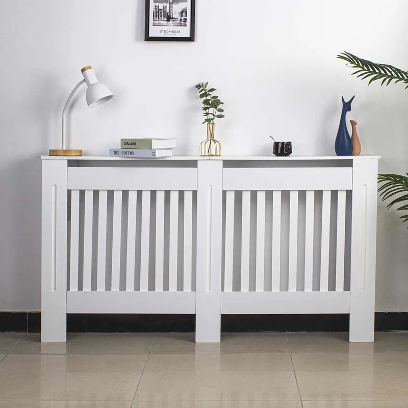 Copritermosifone in Legno MDF 152x19x82cm Copertura Radiatore Calorifero Bianco