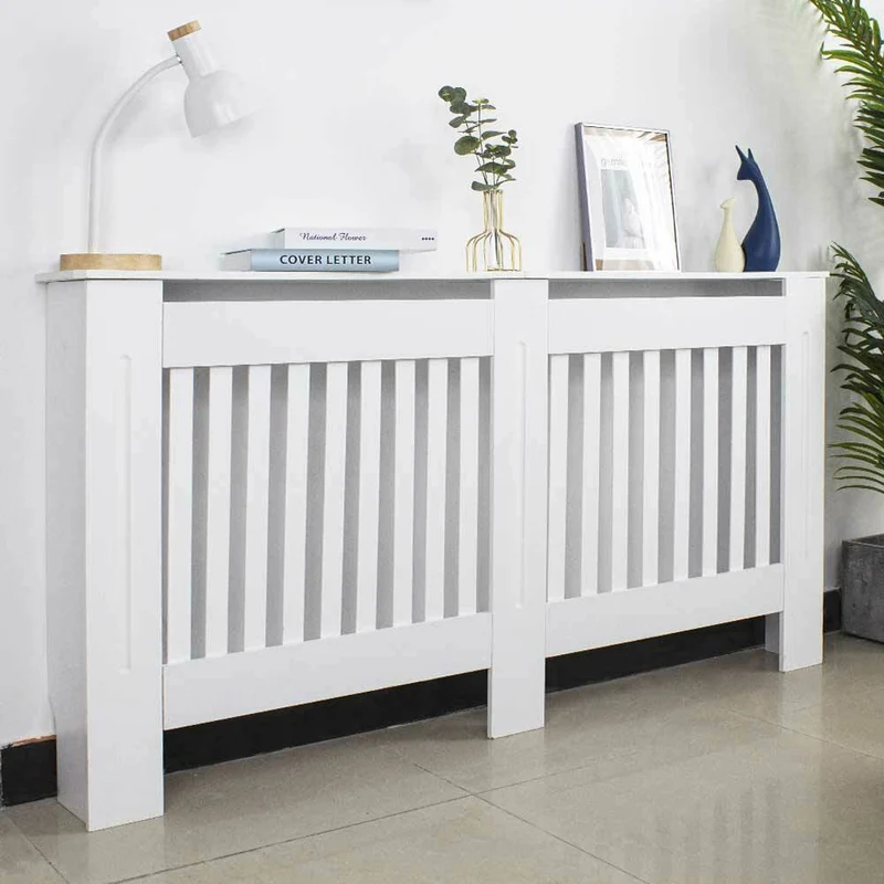 Copritermosifone in Legno MDF 152x19x82cm Copertura Radiatore Calorifero Bianco
