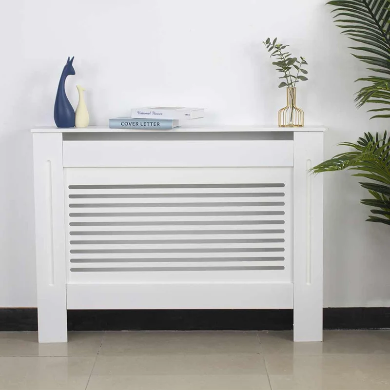 Copritermosifone in Legno MDF 112x19x82cm Copertura Radiatore Calorifero Bianco