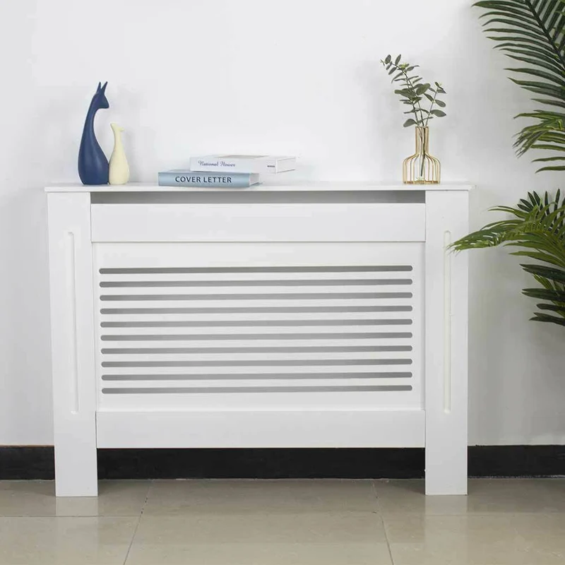 Copritermosifone in Legno MDF 112x19x82cm Copertura Radiatore Calorifero Bianco