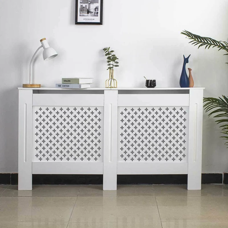 Copritermosifone in Legno MDF 152x19x82cm Copertura Radiatore Calorifero Bianco