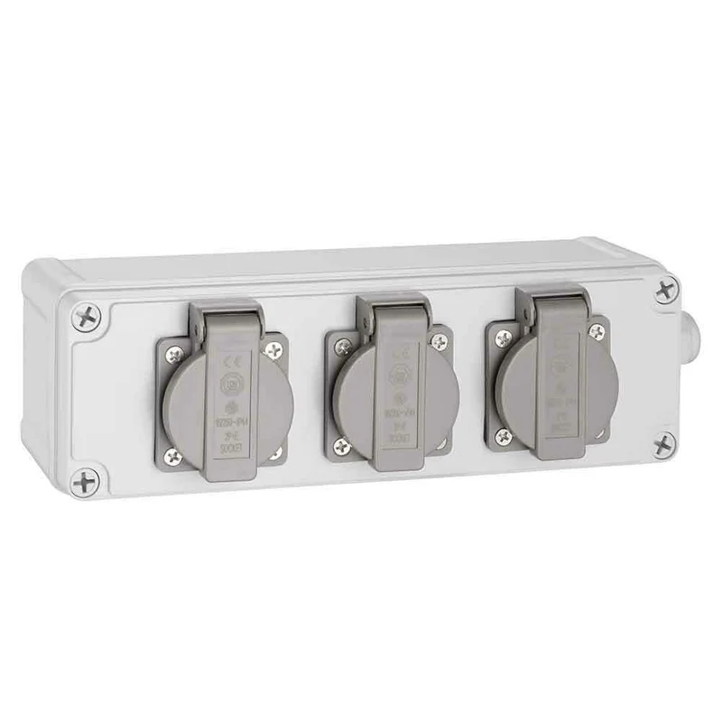 Cassetta Multipresa Elettrica Esterno da Parete 3 Prese Shucko Impermeabili IP65