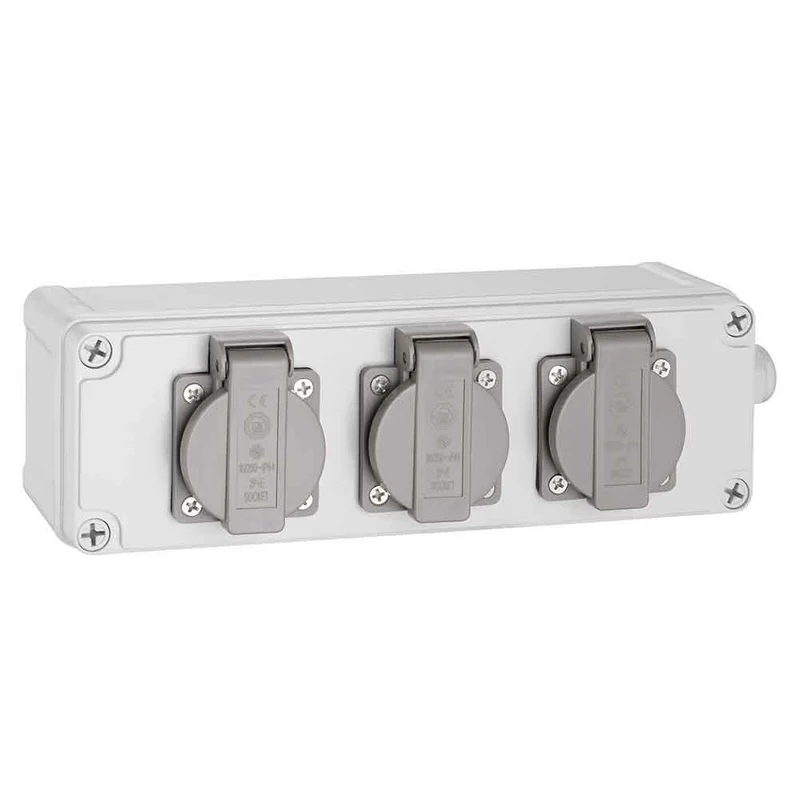 Cassetta Multipresa Elettrica Esterno da Parete 3 Prese Shucko Impermeabili IP65