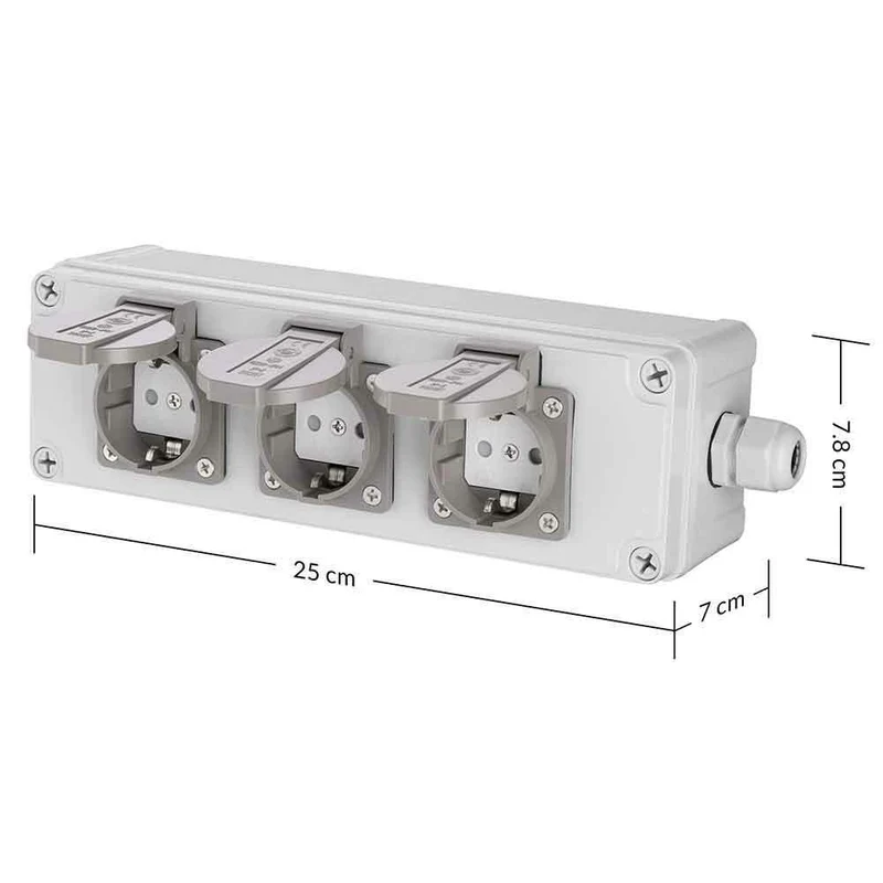 Cassetta Multipresa Elettrica Esterno da Parete 3 Prese Shucko Impermeabili IP65
