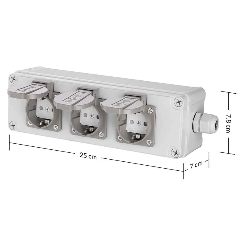 Cassetta Multipresa Elettrica Esterno da Parete 3 Prese Shucko Impermeabili IP65
