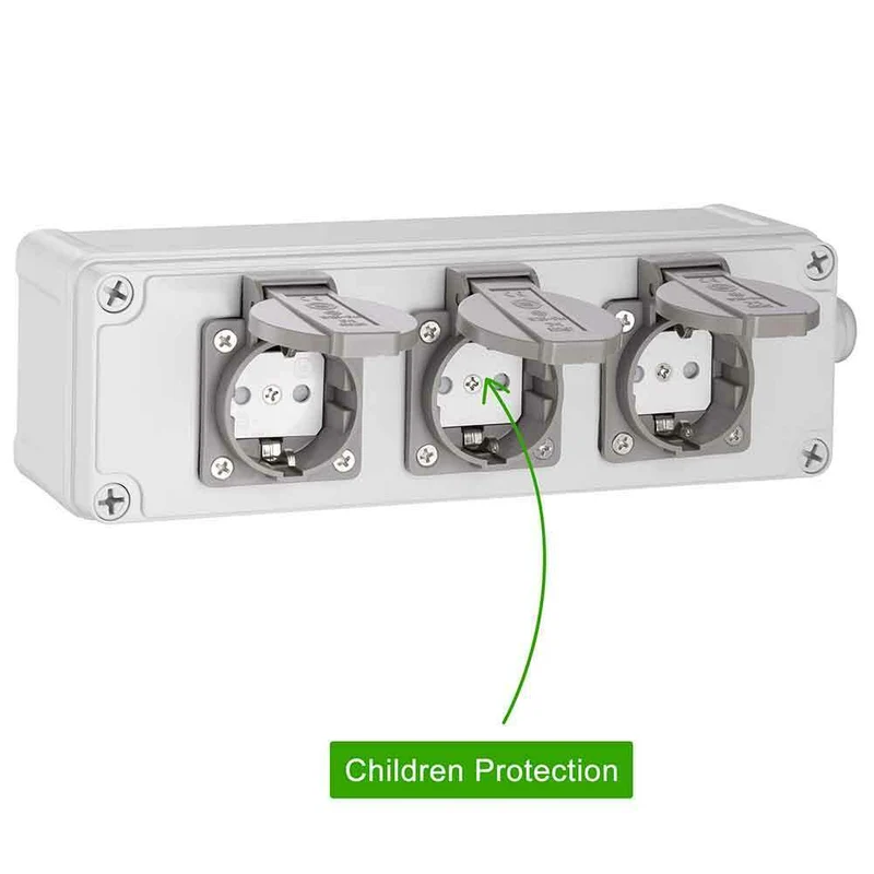 Cassetta Multipresa Elettrica Esterno da Parete 3 Prese Shucko Impermeabili IP65