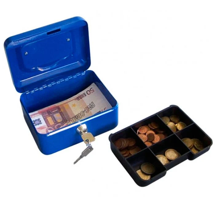CASSETTA DI SICUREZZA PORTAVALORI CON VASSOIO PORTAMONETE + 2 CHIAVI 15 X 11 CM
