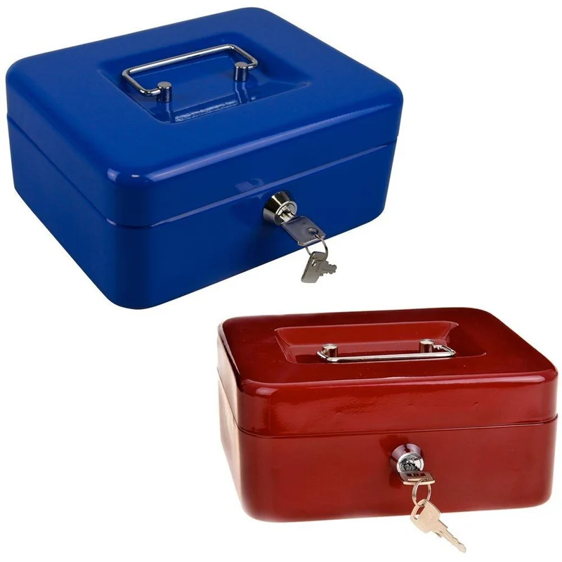 CASSETTA DI SICUREZZA PORTAVALORI CON VASSOIO PORTAMONETE + 2 CHIAVI 15 X 11 CM