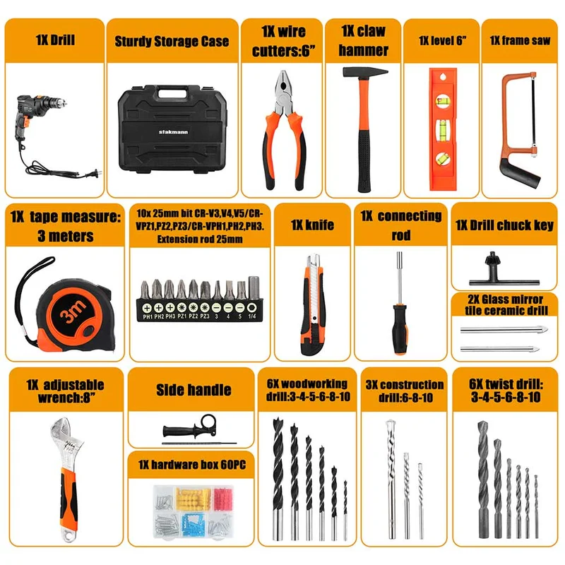 Valigetta Attrezzi 41pz con Trapano Elettrico a Percussione 710W 3000rpm 13mm