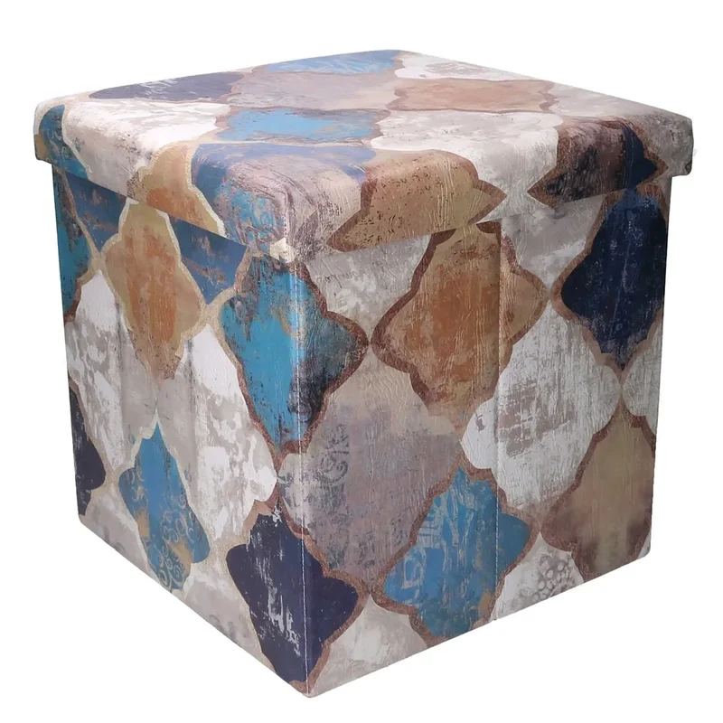 Puff Ecopelle Pieghevole Blu Marocco 38x38x38 Cm