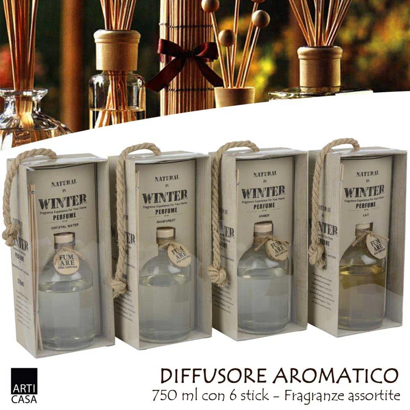 Diffusore Aromi Essenze XXL 750ML Profumo Ambiente + 6 Sticks Deodorante Casa