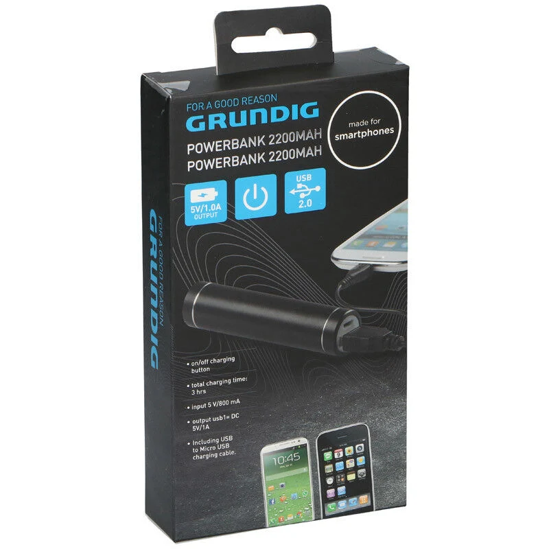 Power Bank 2200mAh USB Caricabatteria Ricarica Portatile Smartphone Grundig Nero
