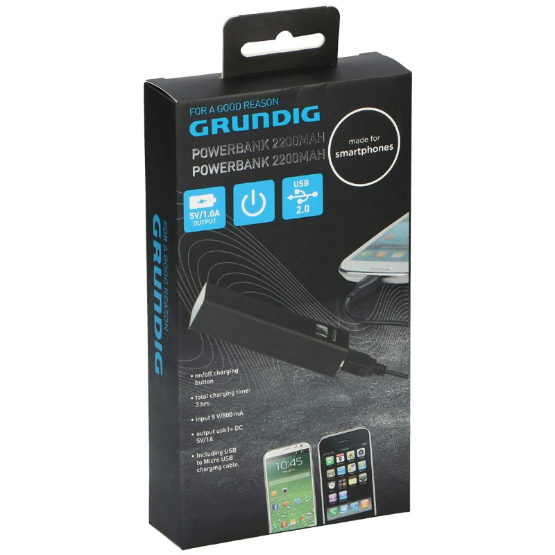 Power Bank 2200mAh USB Caricabatteria Ricarica Portatile Smartphone Grundig Nero