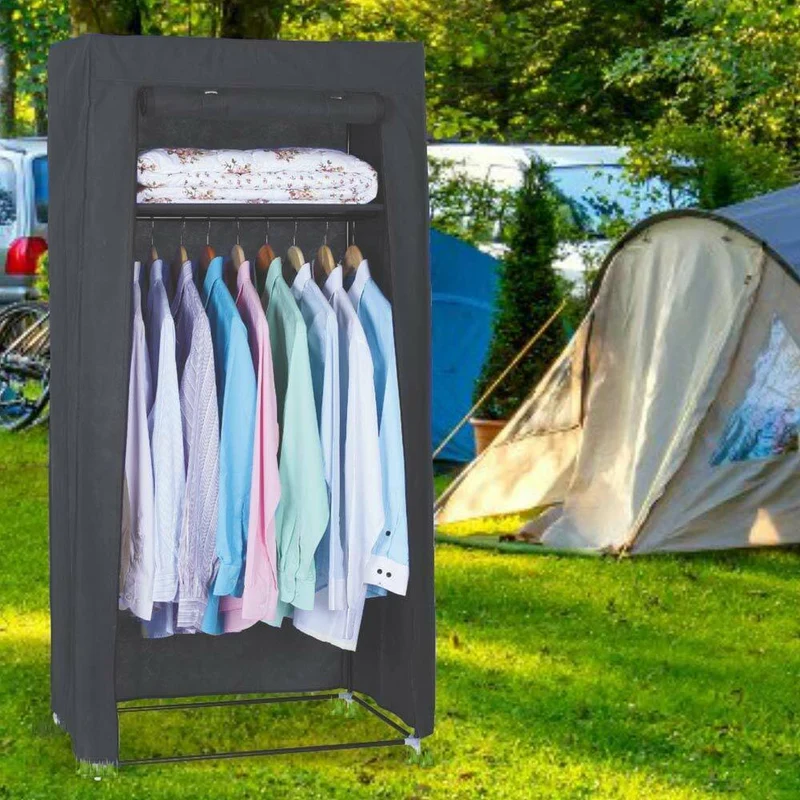 Armadio in tessuto TNT Guardaroba Appendiabiti con Ripiano 70x46x148cm Grigio