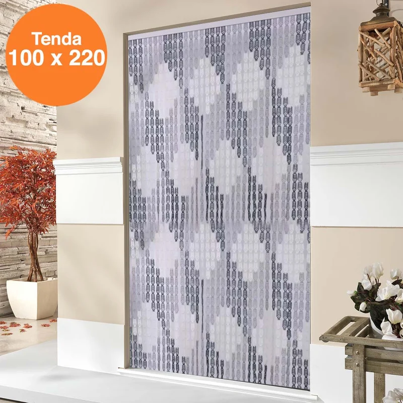 Tenda Moschiera Porta Finestra 100x220cm 36 corde Decorazione Rombo Grigio