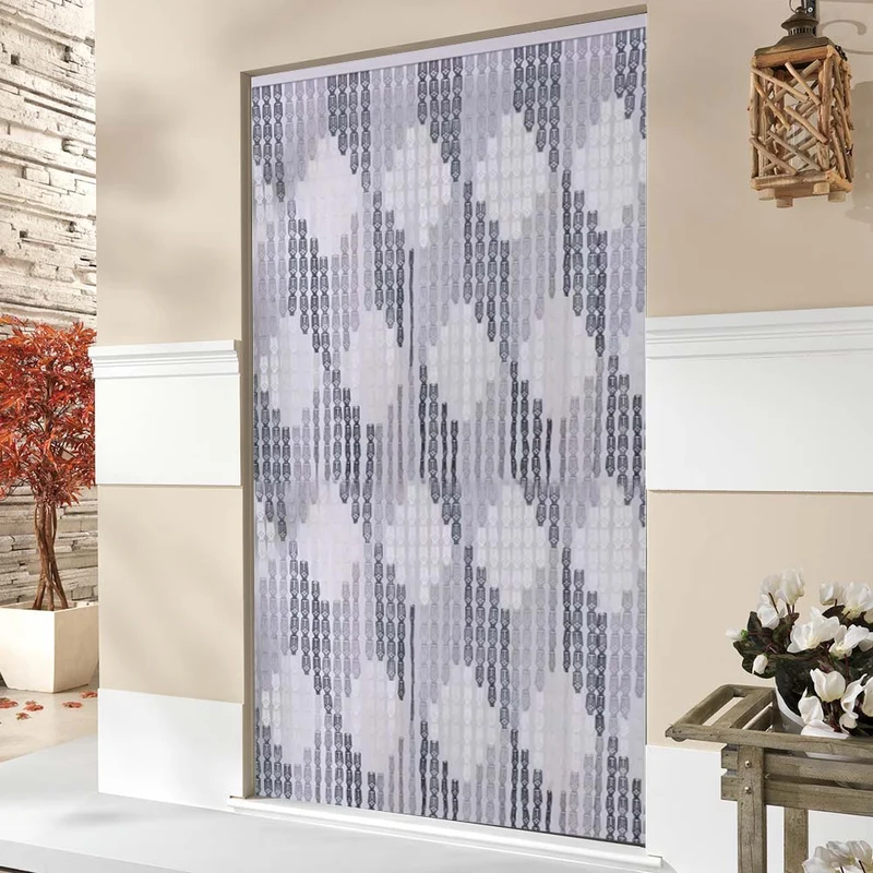 Tenda Moschiera Porta Finestra 100x220cm 36 corde Decorazione Rombo Grigio