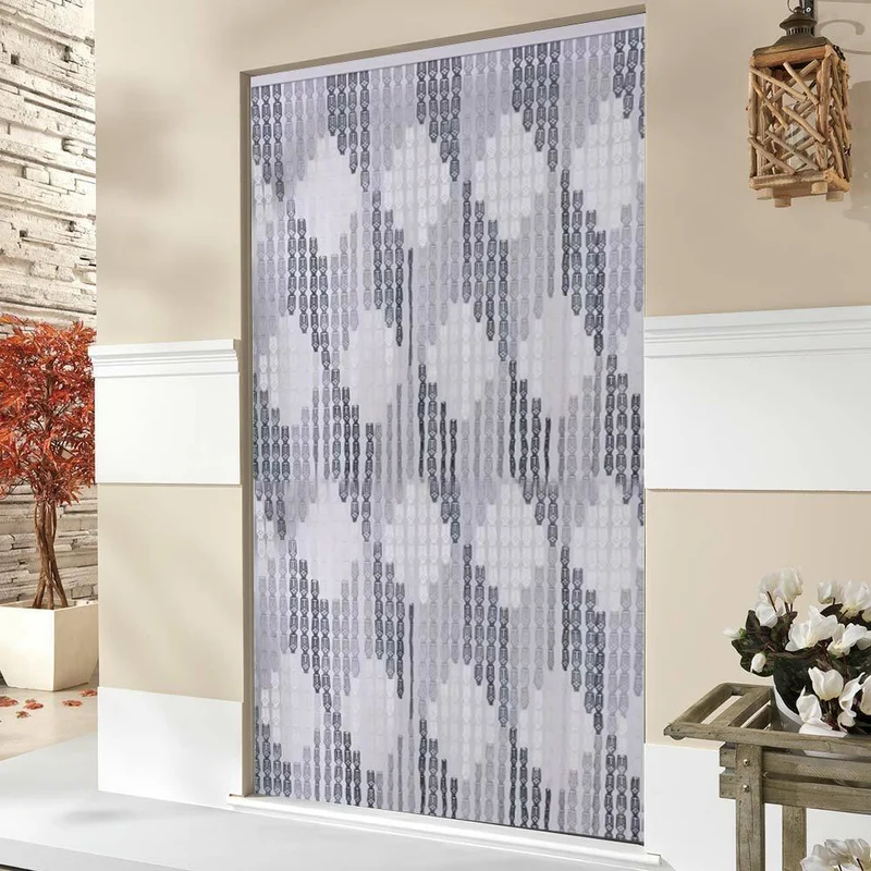 Tenda Moschiera Porta Finestra 100x220cm 36 corde Decorazione Rombo Grigio