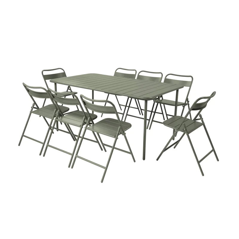 Set tavolo da giardino pieghevole in acciaio con 8 sedie, 160cm, verde