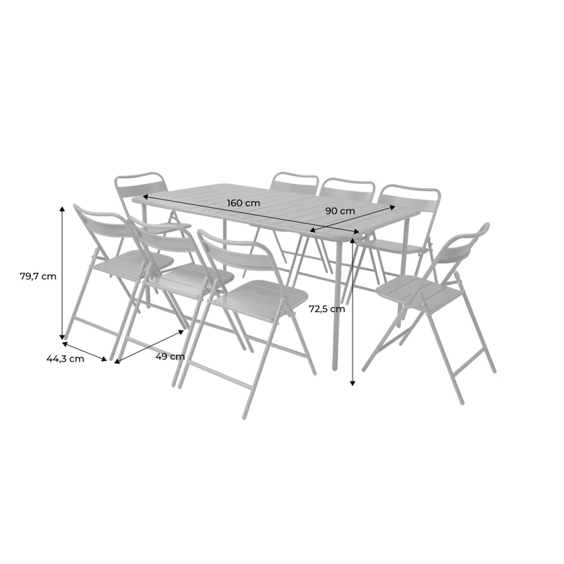 Set tavolo da giardino pieghevole in acciaio con 8 sedie, 160cm, verde