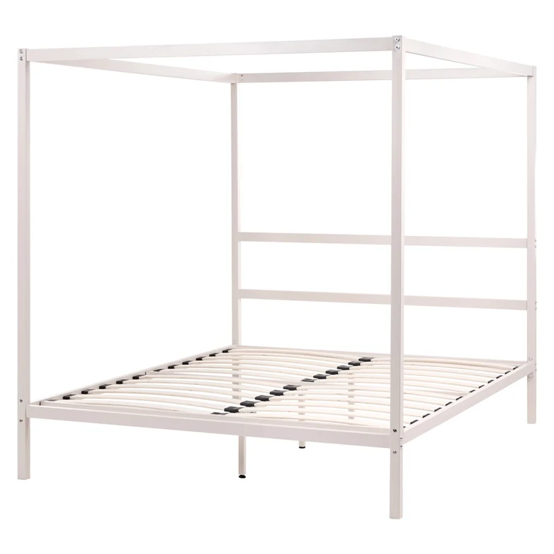 Letto matrimoniale a baldacchino con doghe e struttura in metallo beige chiaro 160 x 200 cm stile industriale moderno