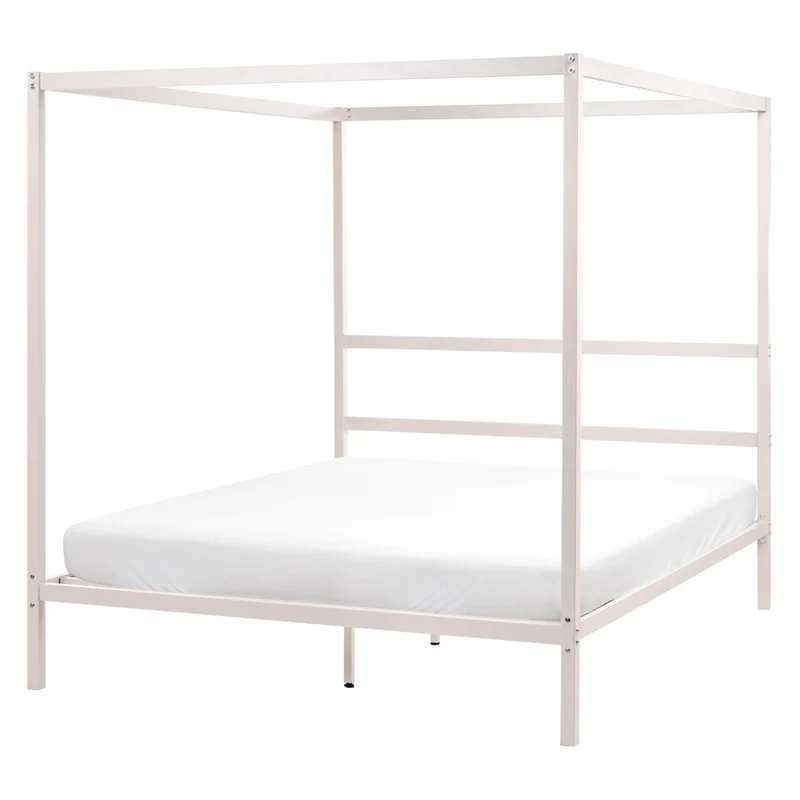 Letto matrimoniale a baldacchino con doghe e struttura in metallo beige chiaro 160 x 200 cm stile industriale moderno
