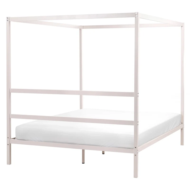 Letto matrimoniale a baldacchino con doghe e struttura in metallo beige chiaro 160 x 200 cm stile industriale moderno