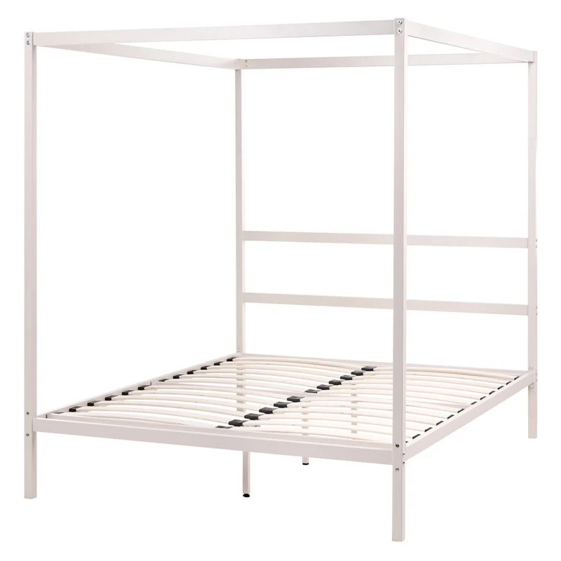 Letto matrimoniale a baldacchino con doghe e struttura in metallo beige chiaro 140 x 200 cm stile industriale moderno